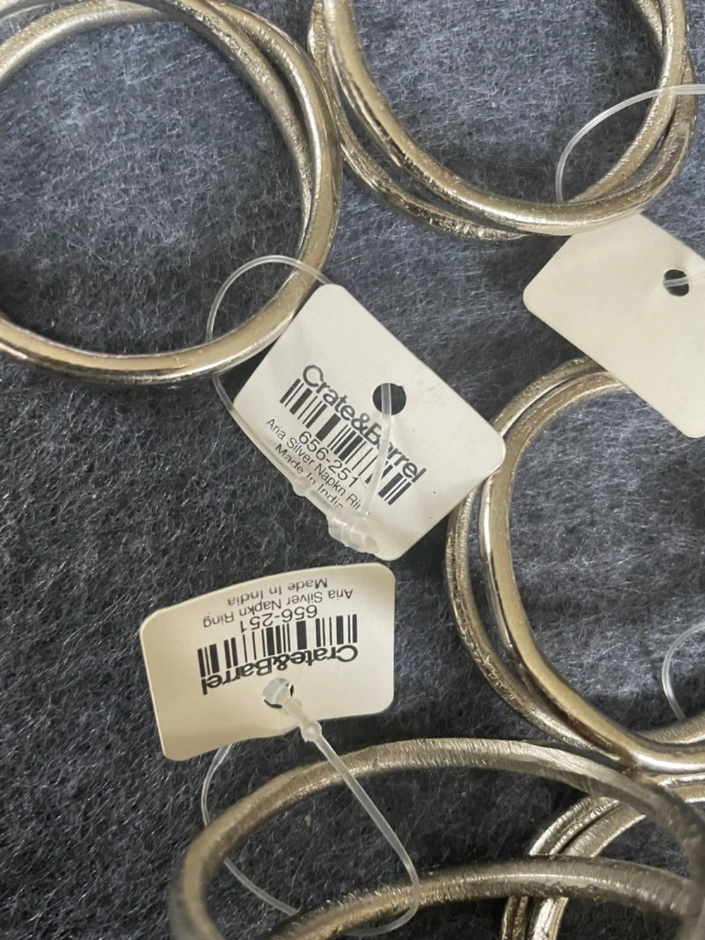 Crate and Barrel Set of 8 Metallic Napkin Rings - Silver Tone NWT
